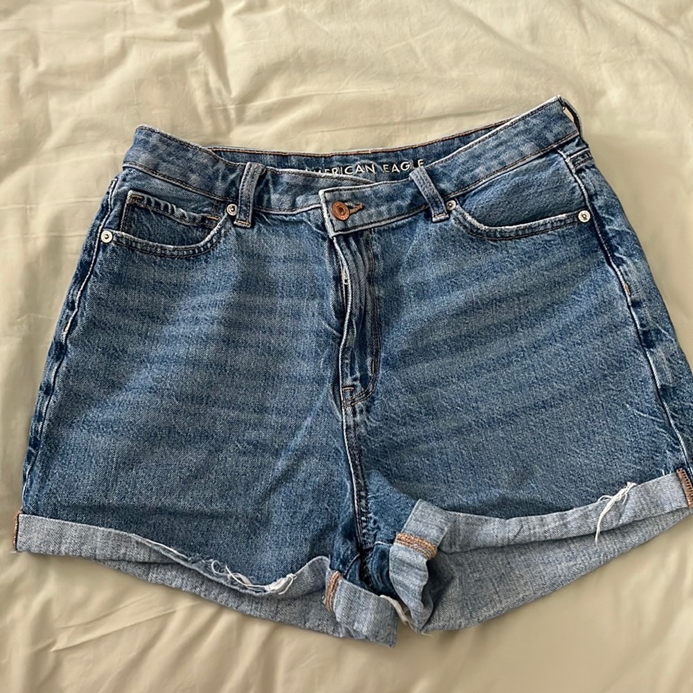 AE crossover highest waist denim mom shorts